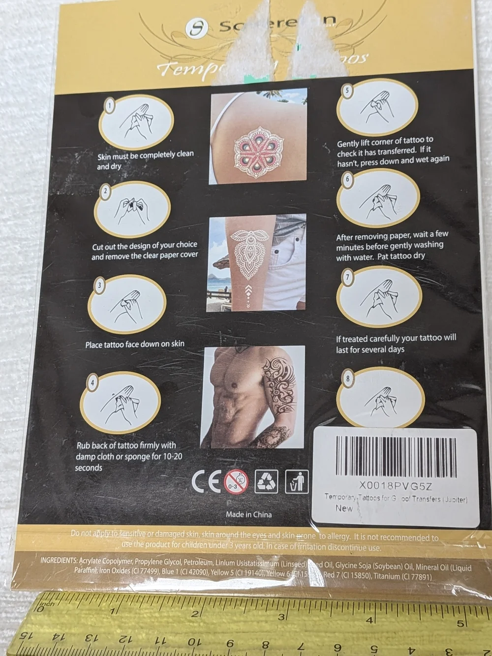 Temporary Tattoos Large Sized Set Of 8 Owls ,Eagles, Snakes, Skulls, Etc